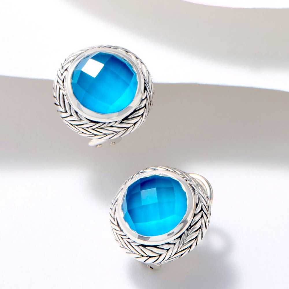 JAI Sterling Silver Blue Chalcedony Doublet Gemstone Earrings, never worn